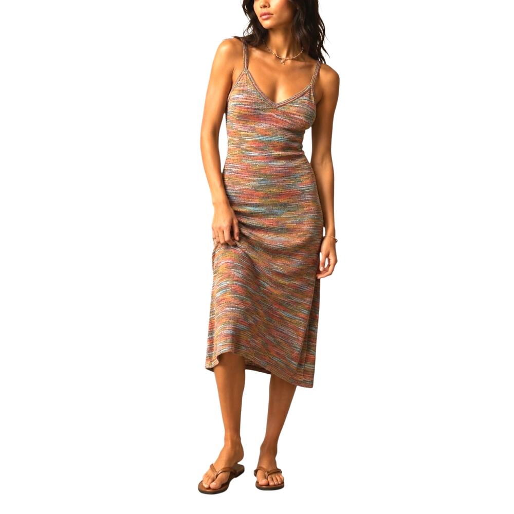 NWT Multicolor Fall Knit Midi Dress Fall Thin Strap  Fit Size Medium Boho Chic